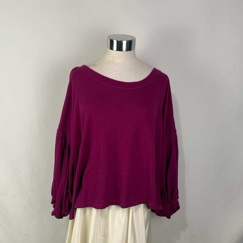 We The Free Pink Poof Sleeve Crop Top